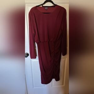 Express Ruched Burgundy long sleeve dress